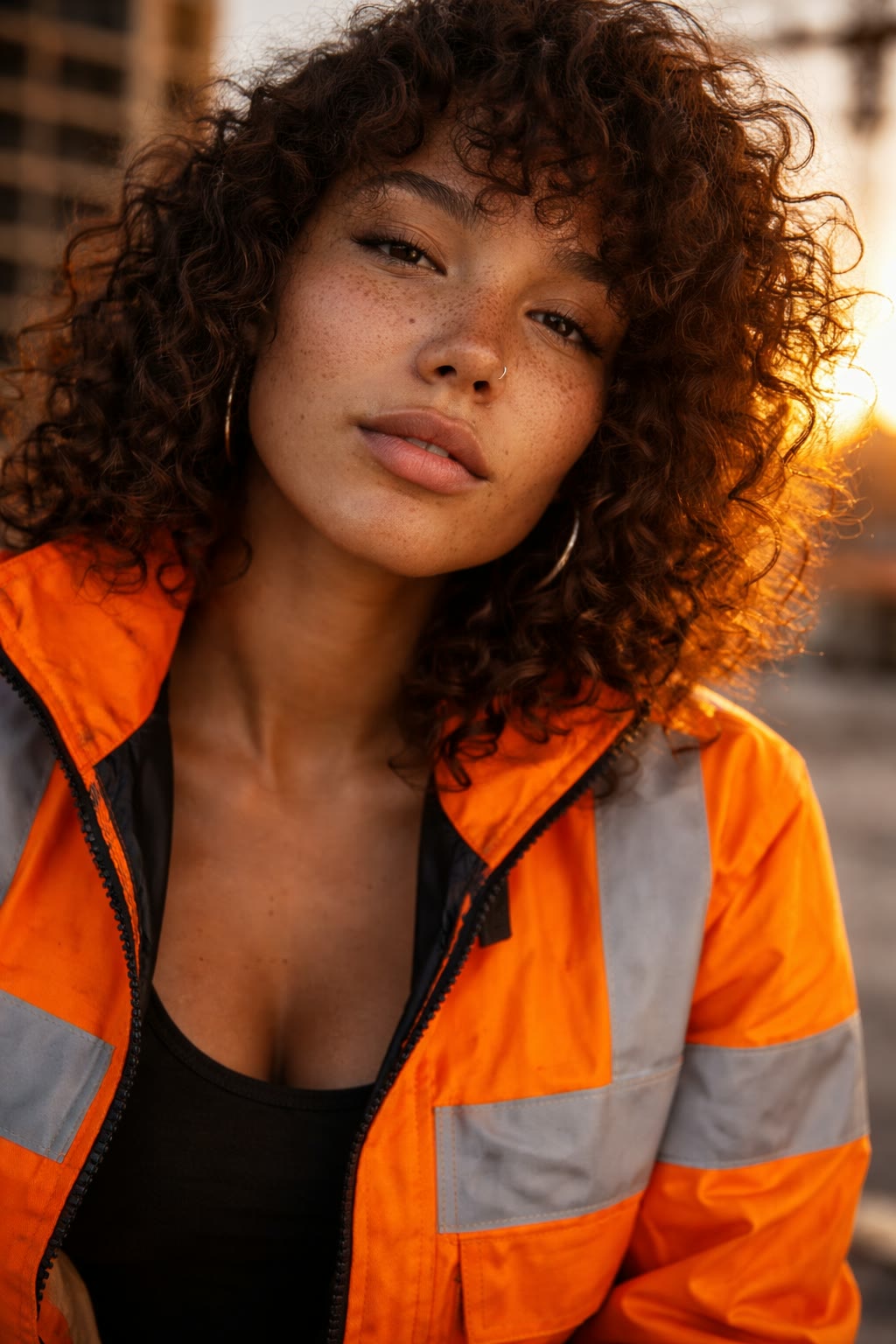 A LUXE Workwear crew member in a hi-vis jacket at golden hour